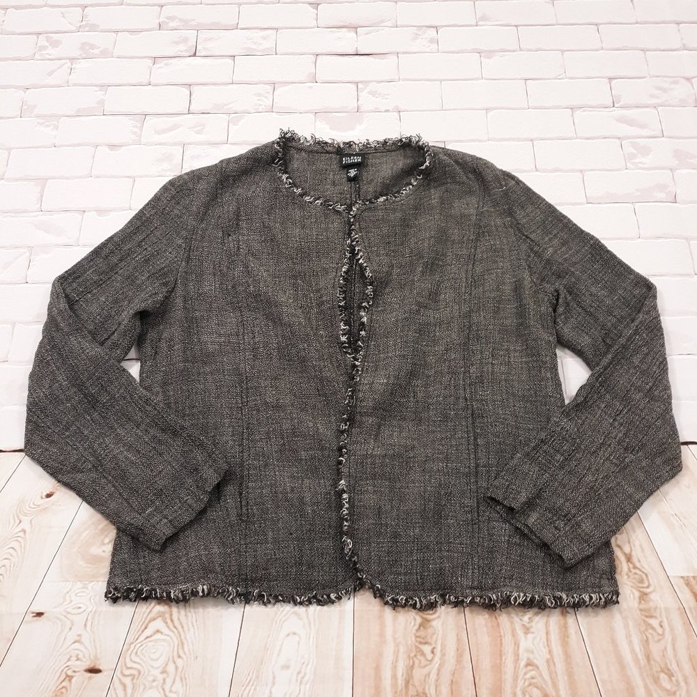 Eileen Fisher Blazer Open Front Gray Womens Size Medium Linen Rayon Made In USA